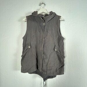 Mur Mur Womens Textured Zip Front Hooded Vest Large Gray Pockets Lightweight
